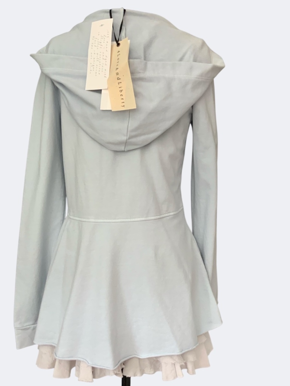 Johnny Was 4 Love And Liberty Peplum Ruffle Hoodie Light Blue NWT SZ S - Picture 3 of 14